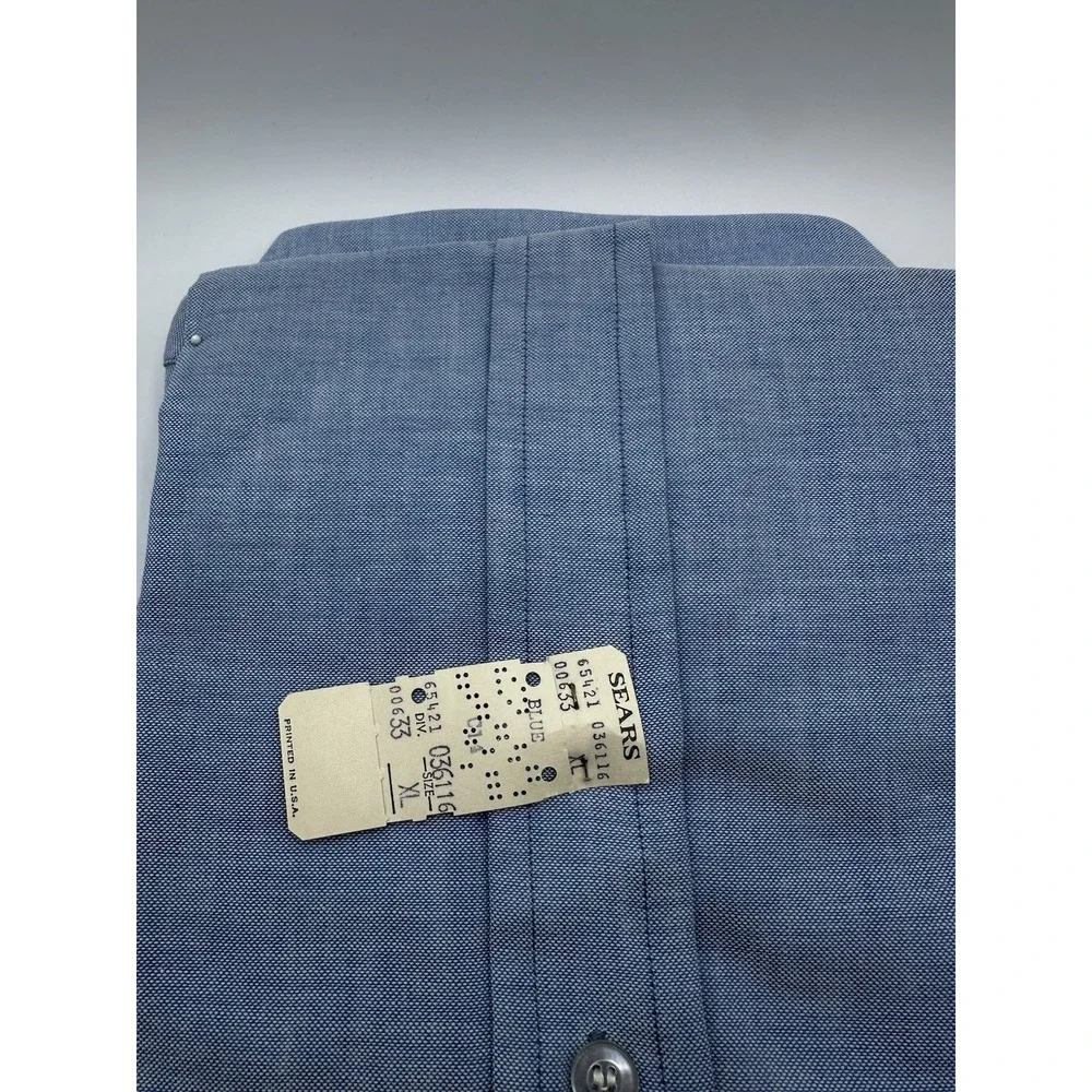 VTG 1970s Sears Perma-Prest Light Blue‎ Oxford Dress Shirt XL 17-17.5 USA